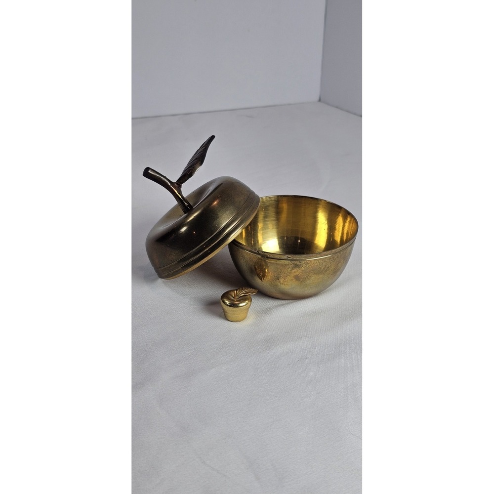 Vintage Mid Century MCM Brass Apple Tricket Box/ Mini Apple‎ Figure Knick Knack
